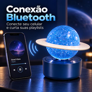 Wireless Bluetooth Speaker Caixa de Som Bluetooth Planeta Saturno com Luz Decorativa e Efeito Cristal para Quarto