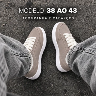 Tênis Masculino Feminino Casual 2 Cadarços Suede Preto Branco e Cinza Leve Macio Streetwear