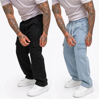 Kit 2 Calças Ou 1 Cargo Bagg Larga 6 Bolsos Streetwear 38 Ao 48