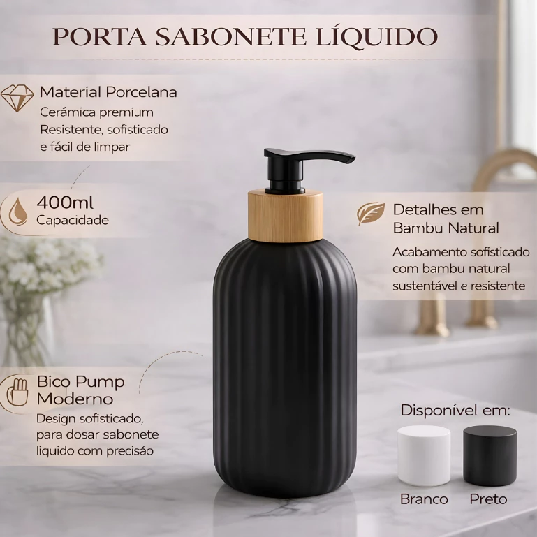 Porta Sabonete Liquido Dispenser Lavabo Elegante Decoração Banheiro Em Porcelana Luxo