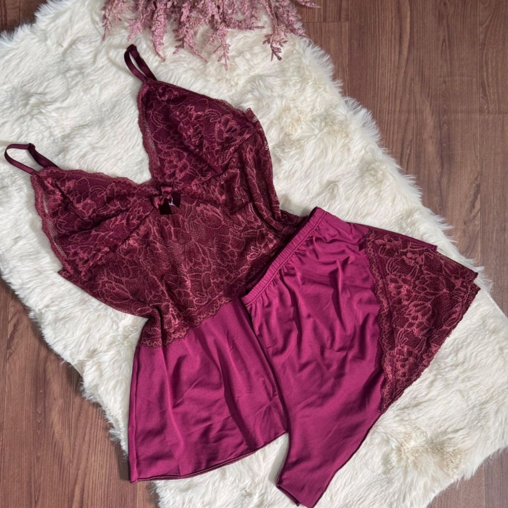 Baby Doll Feminino curto Conjunto de Dormir Renda Confortável em Oferta na Shopee