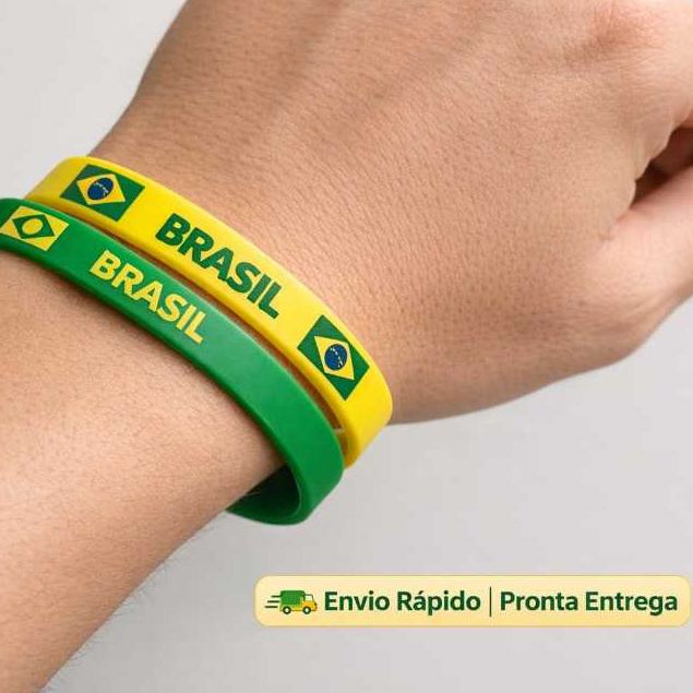 PULSEIRA BRASIL DE SILICONE VERDE E AMARELA - KIT 2 UNIDADES TORCIDA SELEÇÃO BRASILEIRA em Oferta na Shopee
