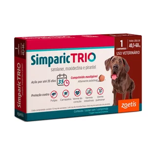 Simparic Trio 72mg Antipulgas e Carrapatos Para Cães 40,1 a 60kg 1 Comprimido em Oferta na Shopee