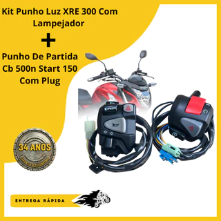 Kit Punho Luz XRE 300 Com Lampejador +  Punho De Partida Cb 500 Titan Fan Start 150 160 Xre Cb 300 Com Plug em Oferta na Shopee
