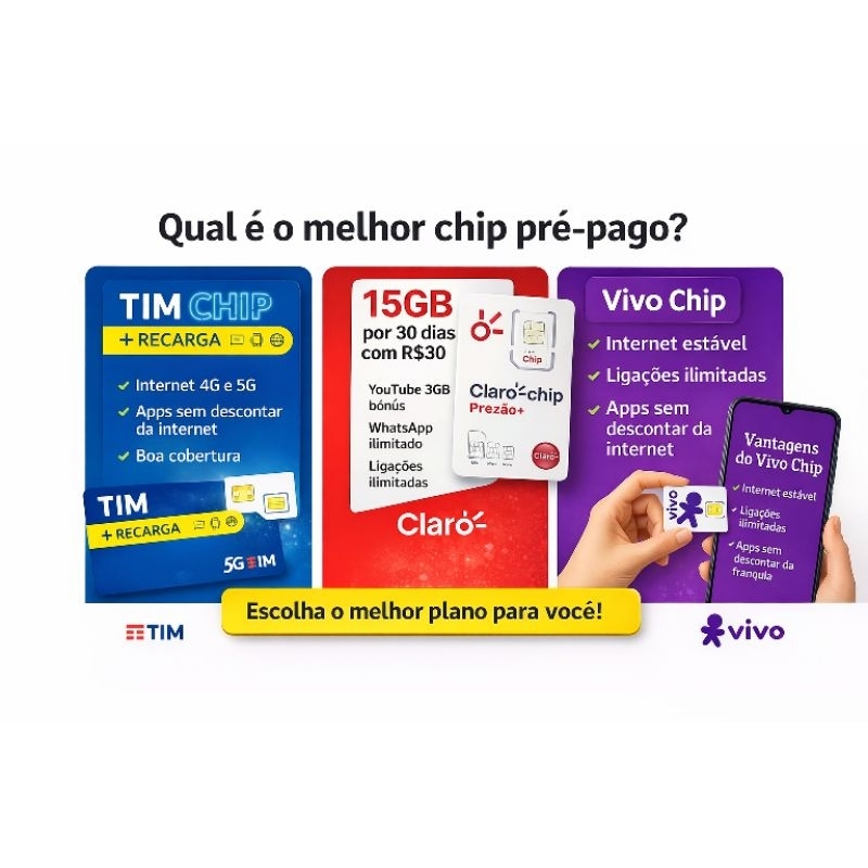 Chip de celular vivo, claro e tim ja com internet e ligação | Shopee Brasil