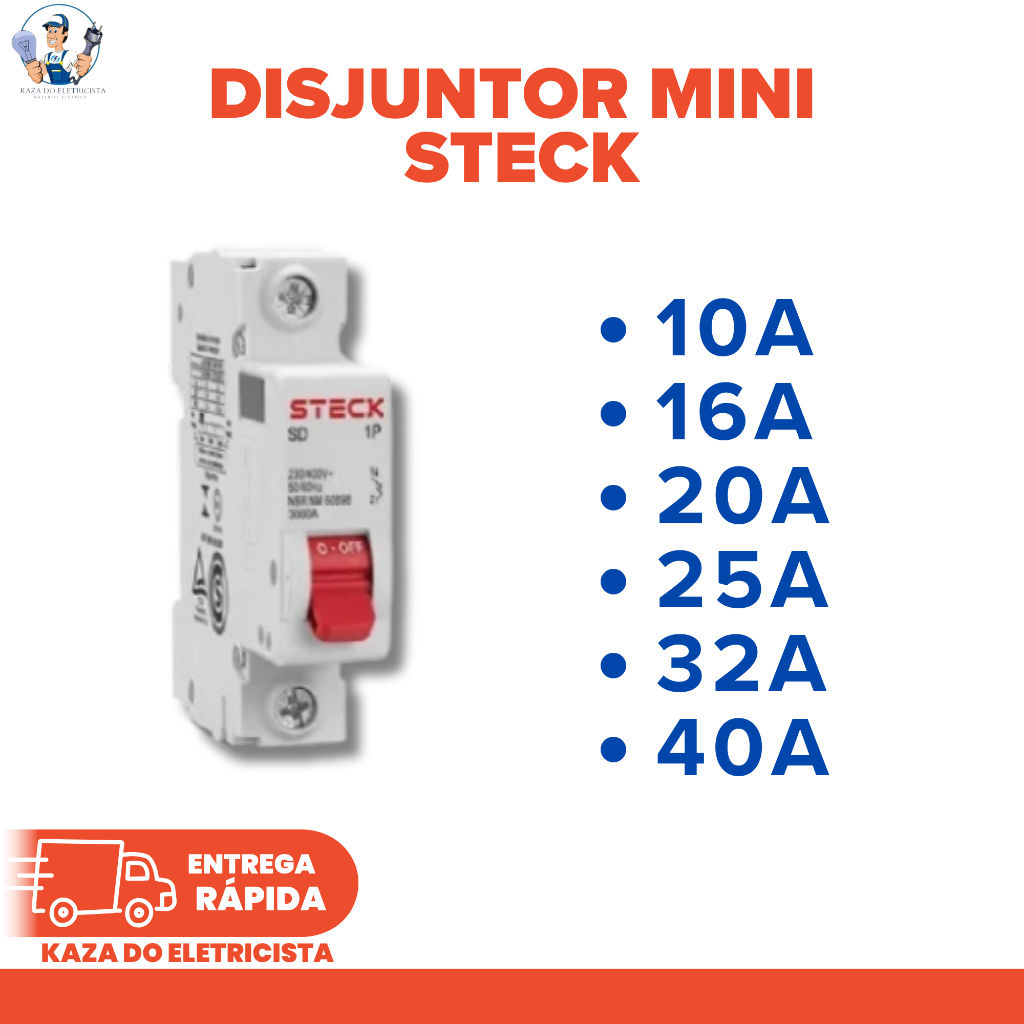 Kit Disjuntor Steck 1P Curva C DIN Original | Kit 2, 4 ou 6 Unidades ...