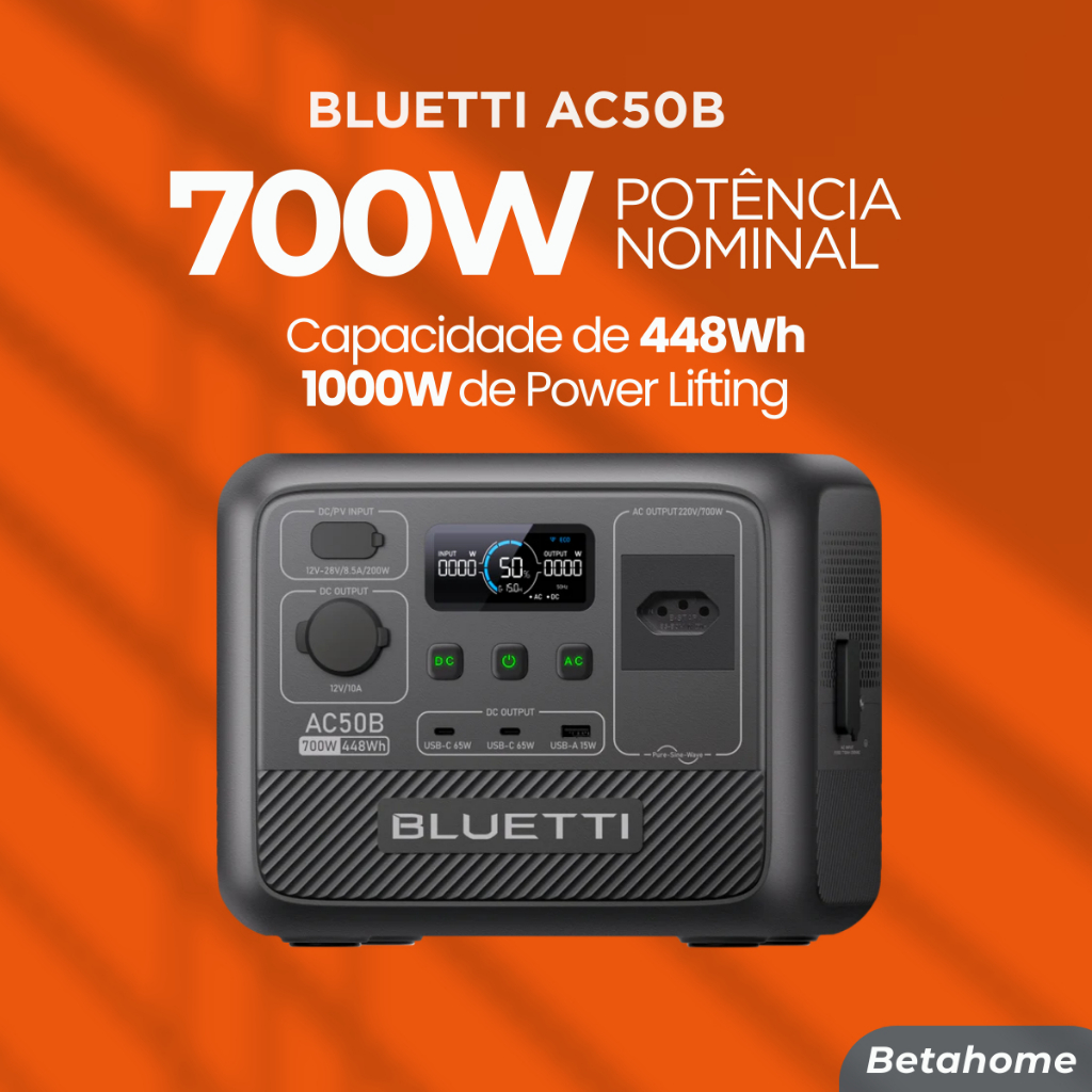 Estação De Energia Bluetti Ac50b Gerador Solar Portátil 700w