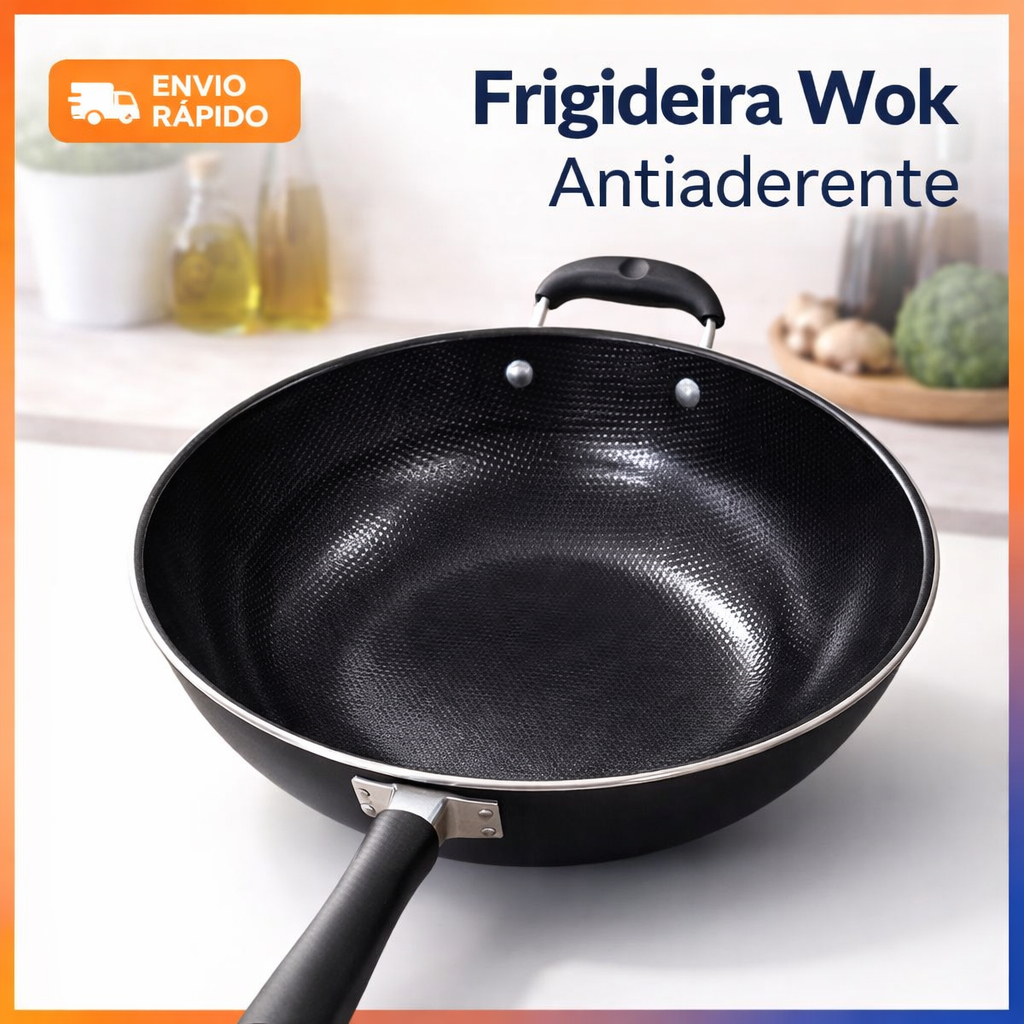 Frigideira Profissional Antiaderente Wok 34 cm Panela Grande 3l Teflon ...
