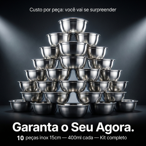 Kit 10 Peças Pote Inox 15 Cm Bacia Tigela Multiuso Tamanho M