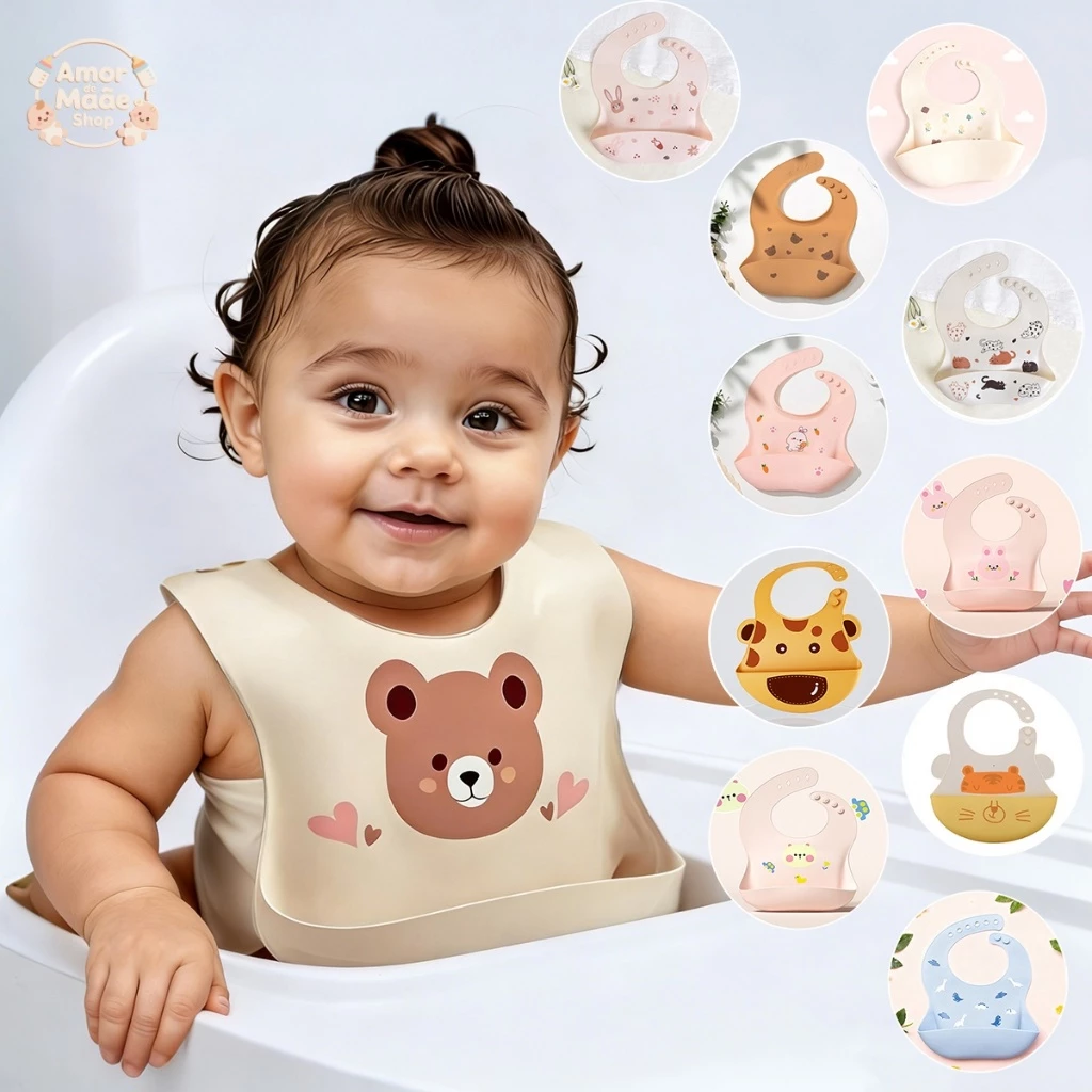 Babador Bandana Impermeável De Silicone Para Alimentação Bebê Com Pega Migalhas Ajustável Resistente E Durável Infantil