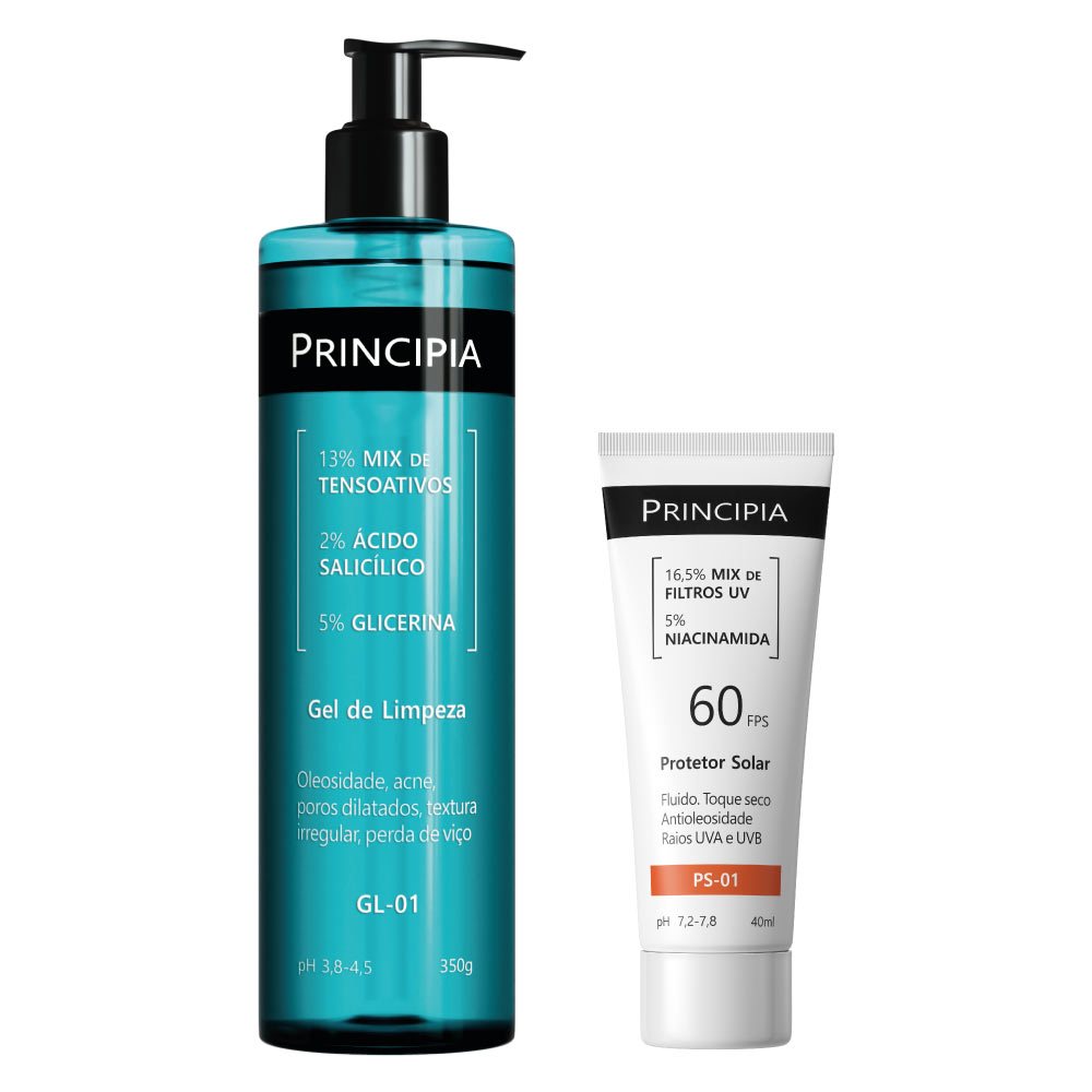 Principia Kit Todo Dia: Gel de Limpeza + Protetor Solar Facial FPS 60