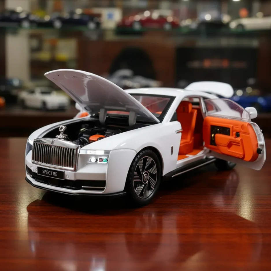 Carrinho metal de luxo Rolls royce abre porta com som e luz