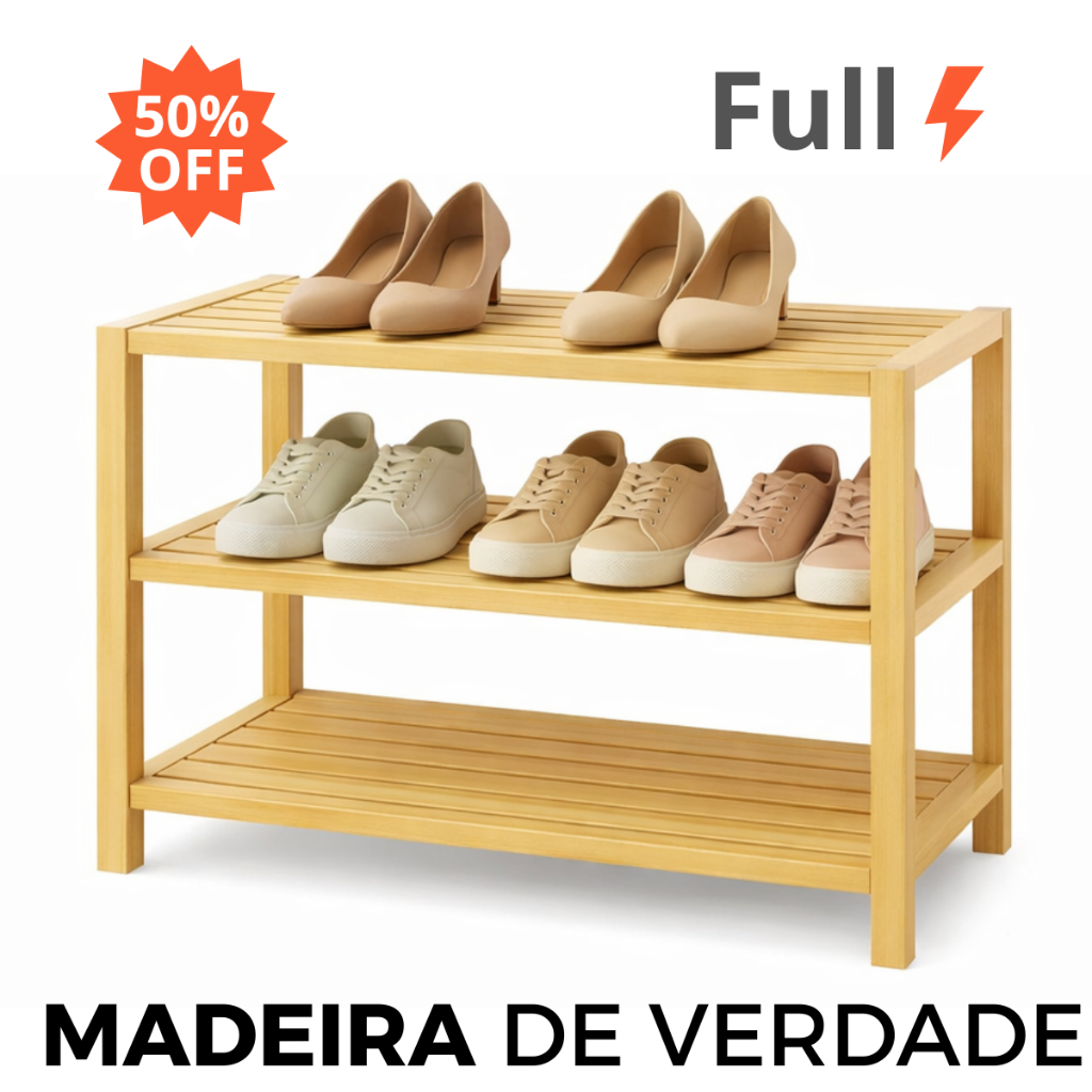 倒木 Sapateira Casal 3 Prateleiras Madeira 9 Pares Calçados Sapatos