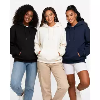 Moletom Canguru Feminino, liso, cor Preto, Off- White e Azul Marinho Flanelado, Inverno P ao GG