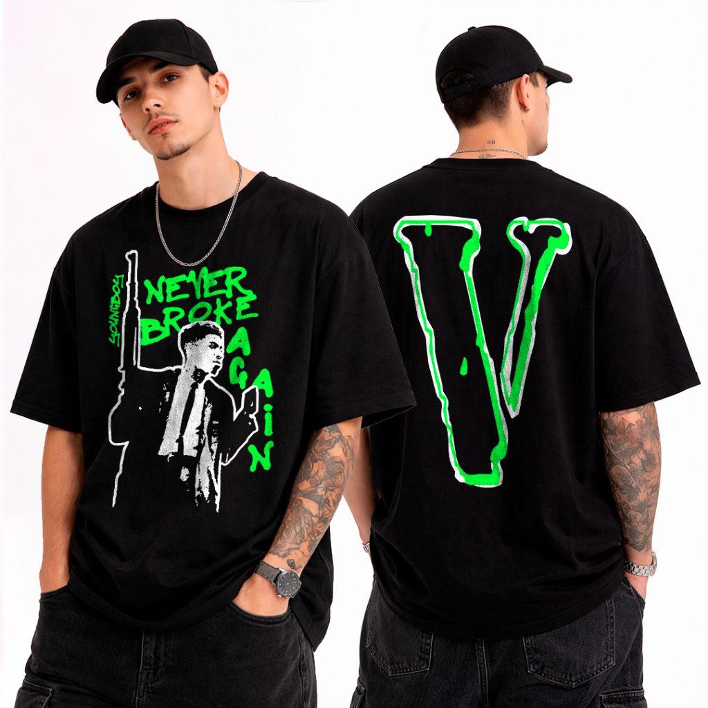 Camiseta Básica Unissex Vlone Never Broke Again Young boy