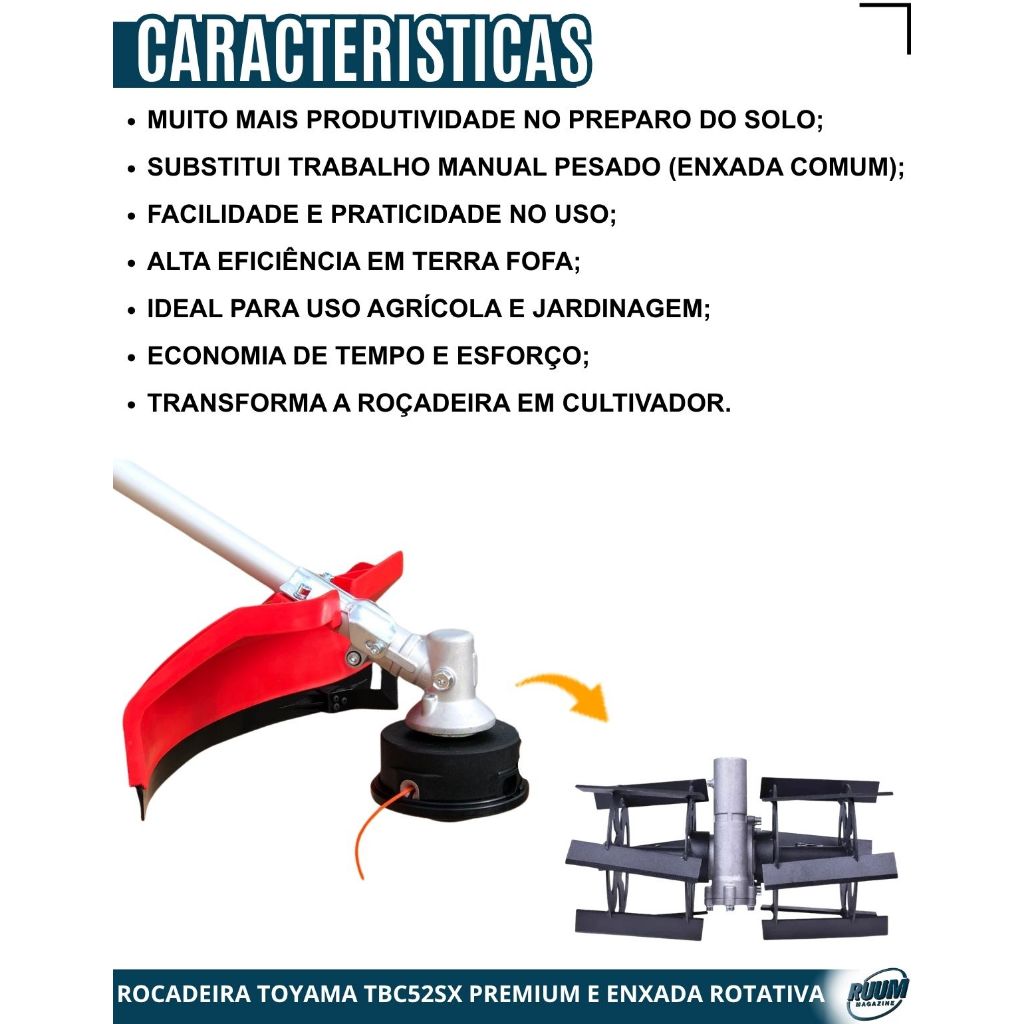Roçadeira Toyama Bipartida TBC52X 51,6cc 2.1HP Premium com Enxada