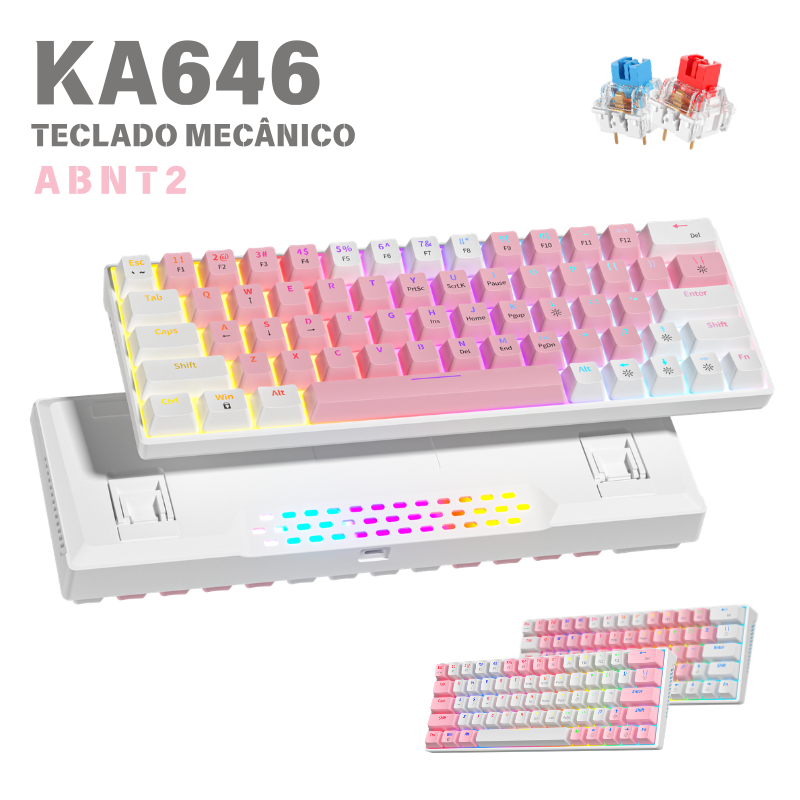 ZIFRIEND KA646 Teclado Mecânico Gamer 60% USB Com Fio ABNT2 Switch