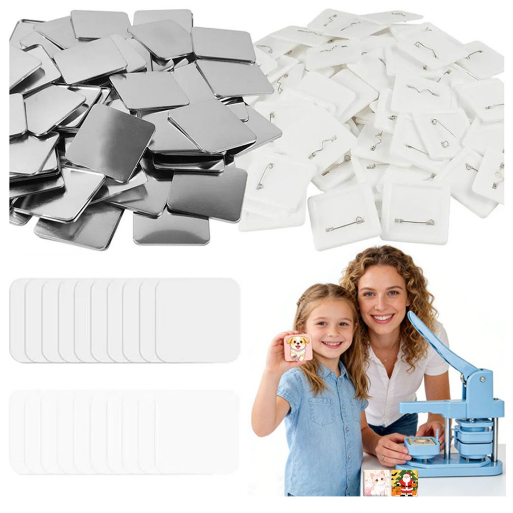 50x50mm Quadrado Branco Pins E Bottons 100 Kits Para Máquina De Button ...
