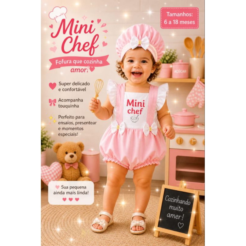 Romper jardineira mini chef Masterchef bebê mesversario Masterchef body ...