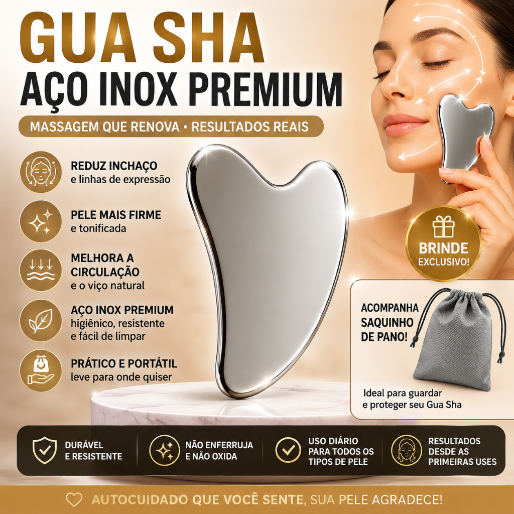 Pedra Anti Ruga Em Aço Inox Placa Gua Sha Massagem Facial - Skin Care ...