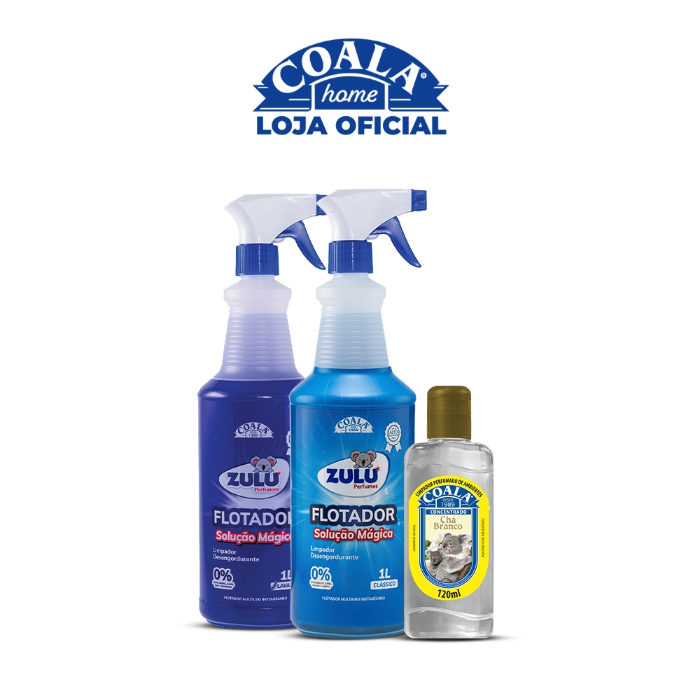 Kit Flotador Desengordurante Zulu PerfumesCoala - 1 Lavanda + 1 Tradicional + 1 Limpador Concentrado Coala 120ml