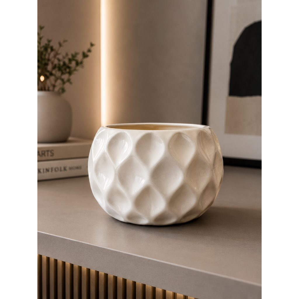 Cachepot Vaso em Cerâmica Para Orquídea e Outras Plantas Luxo Gota Sala Escritório Off White e Branco Somente Vaso