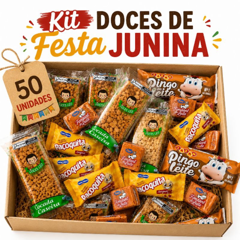 Kit 50 Doces Festa Junina Sortidos - Pé De Moleque Paçoca Bananada ...
