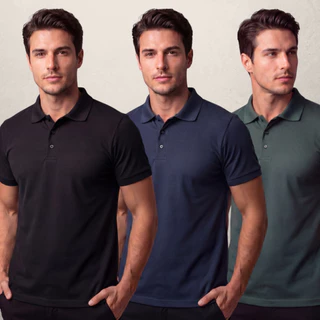 Kit 3 Camisa Polo Piquet Tecido Premium Algodão Confortável Báscia e Elegante