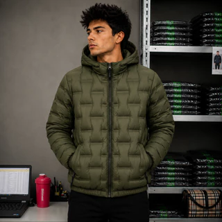Jaqueta Bobojaco Bomber Masculina Nylon Pesado Forrada Térmica com Capuz Removível e Bolso com Ziper.