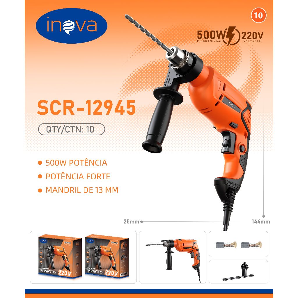 INOVA Electric Drill Auto Reverse Impact Screwdriver Drill 13MM