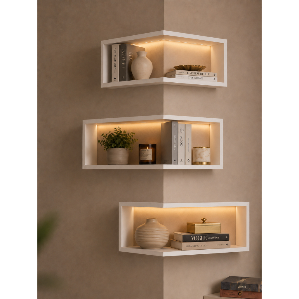 Prateleiras de Canto para Sala ou quarto MDF Decorativo Parede ...