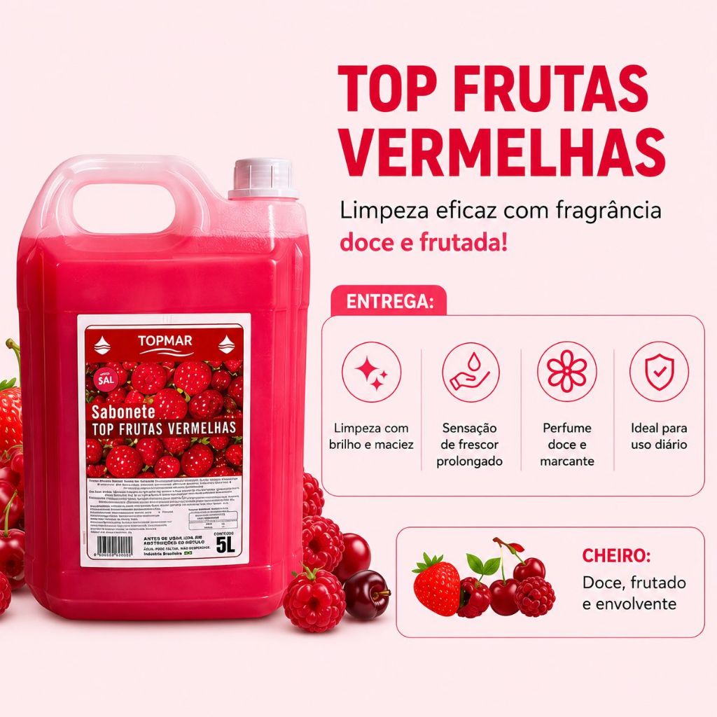 Sabonete Líquido Perolizado Frutas Vermelhas TOPMAR - 5 litros