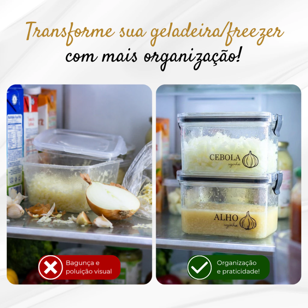 Potes Multiuso Herméticos Geladeira 460ml/950ml - Porta Mantimentos, Porta Alho, Porta Cebola e muito mais