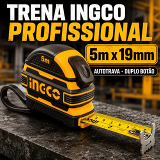 Trena Emborrachada INGCO 5m HSMT08519 Autotrava Botão Duplo Métrica e Polegada