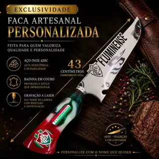Faca Artesanal de Churrasco 10 polegadas 3mm Aço Inox Fluminense