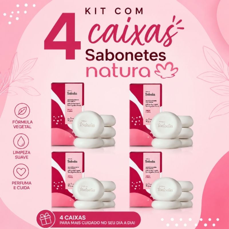 Natura kit 4 caixas Sabonetes barra cereja avelã 90g cada | Shopee