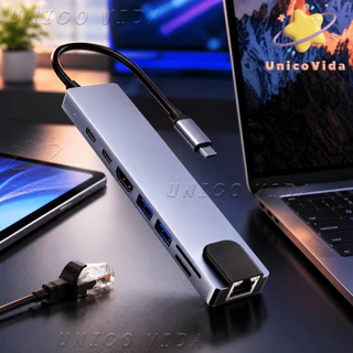Hub Tipo C 8 em 1 USB-C com HDMI 4K RJ45 USB 3.0 SD TF Adaptador Multifuncional | UnicoVida