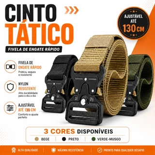 Cinto Tático Masculino Militar com Fivela Rápida Ajustável Antialérgico Resistente Leve