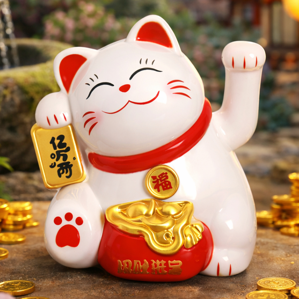 umao manekineko 2体セット Maneki Neko Kit Gato da Sorte Japonês Solar Branco - 2 Unidades