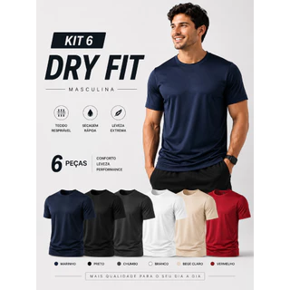 Kit 6 Dry Fit Camisetas Masculina Academia Fitness Corrida Caminhada Secagem Rápida