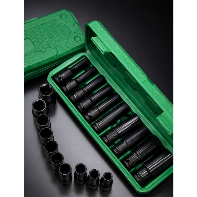 Jogo Soquete Longo 1/2 Pol Sextavado Impacto 8/24mm 10 Peças