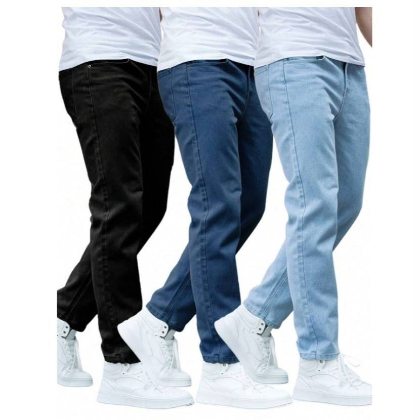 Kit Com 3 e 2 Calças Jeans Masculinas Slim Fit Básicas Cores Variadas Dia a Dia