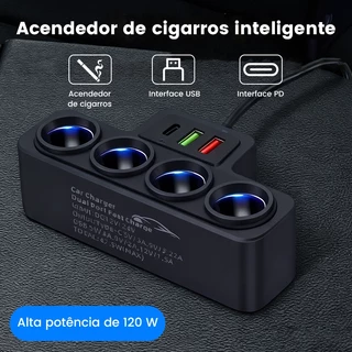 Adaptador divisor de 1 para 4 tomadas para acendedor de cigarros de carro, 120W