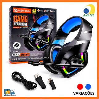 Fone De Ouvido Headset BT V5.4 RGB Sem fio Wireless Adaptador USB Com Microfone Para Jogos New'Ion
