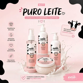 Kit Puro Leite Vaquinha - Sabonete, Esfoliante, Hidrante Corporal e Body Splash