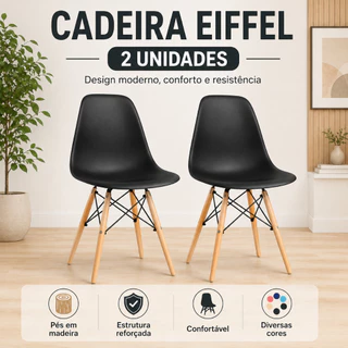 Kit 2 Cadeiras Eiffel Modernas com Pés de Madeira – Resistentes e Confortáveis