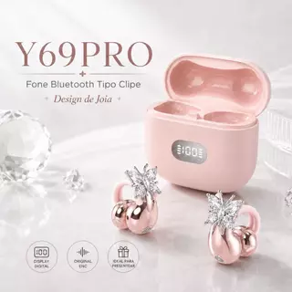 Fone de ouvido Bluetooth Y69 PRO sem fio, com clipe de orelha e pingente de borboleta destacável, ideal para esportes