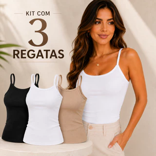 Kit 3 Regatas Femininas Básicas Alça Fina Blusinha Lisa Tamanho Único Casual Confortável Verão Dia a Dia Cores Variadas