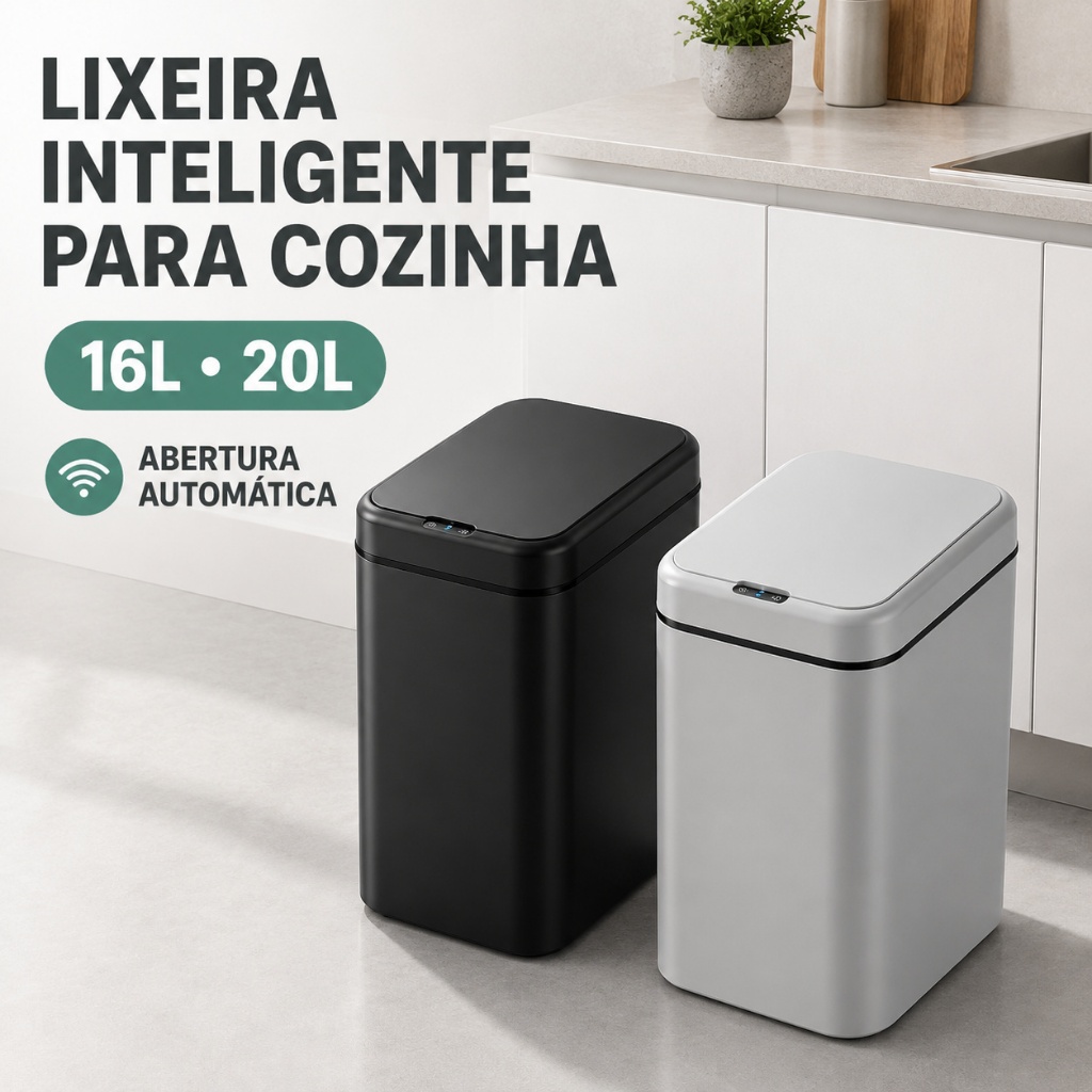 Lixeira Inteligente De Banheiro Com Tampa sem Toque Automática com Sensor De Movimento 16-20 litros