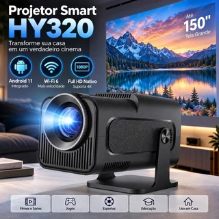 Projetor de Imagem na Parede Para Celular HY320,4K Portátil Full HD Nativo 1080p WiFi Bluetooth Suporta Rotação 150-180°